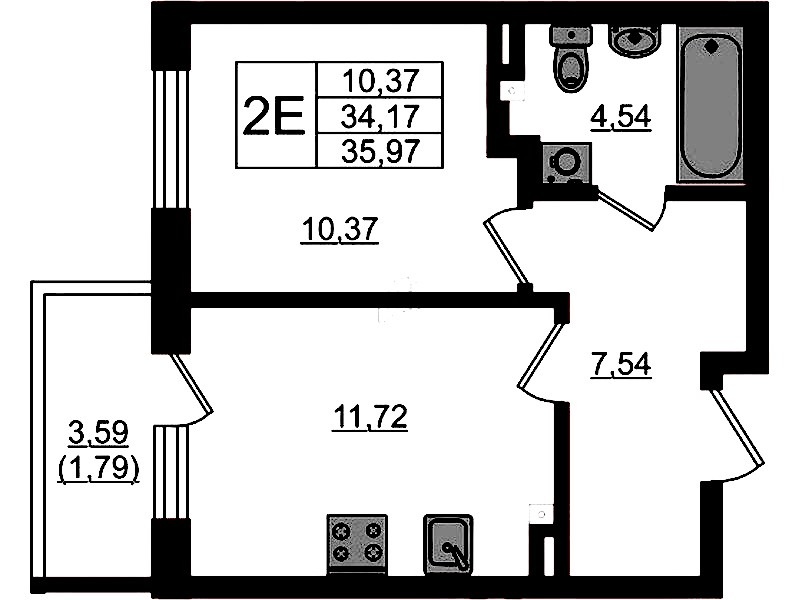 1-комнатная квартира 35.97 м², 2/4 эт., ЖК «Новая история»
